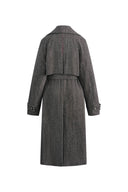 Delia Herringbone Trench Style Coat in Lightweight Merino Wool