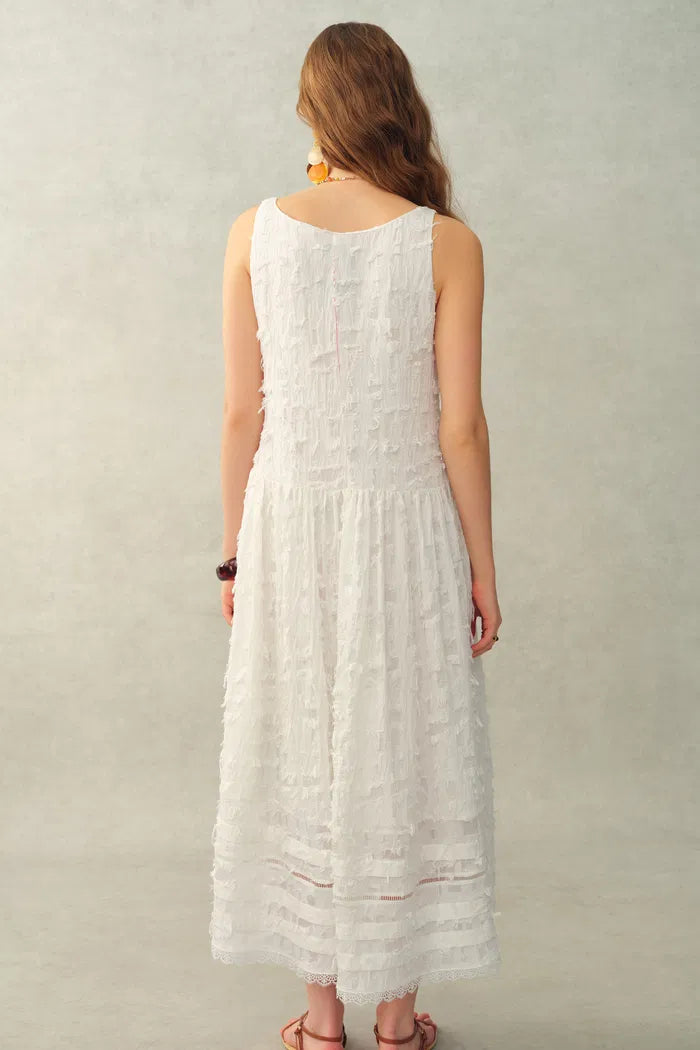 Geraldine Detachable Collar Sleeveless Dress in Jacquard Tassel