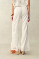 Lilou French Cutwork Embroidery Ruffle-Sleeve Top and Pants Matching Set in Cotton & Linen