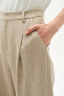Troy Front Pleated Wide Leg Suit Pants in Dew Retted French Linen