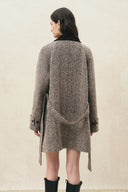 Lucile Contrast Lapel Herringbone Midi Coat in Wool Blend