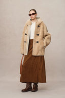 Clémence New Semi Oversized Hooded Sherpa Short Coat in Wool Blend