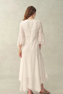Aitana Lace Jacquard Embroidery Long Sleeves Irregular Hem Dress in Tencel Linen