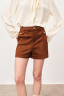Marian Color Block Trim Shorts in Faux Suede