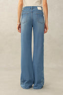 Kari Burnout High Waist Flared Jeans in Stretch Cotton