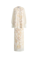 Conjunto a Juego de Blusa y Falda Aniyah con Amapolas Pintadas a Mano en Seda de Doble Capa