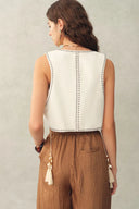 Charlie Boho Mother of Pearl Studded Side Tassel Tie Vest Top and Shorts Set in Cotton Denim