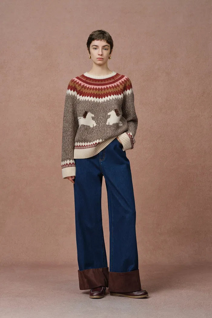 Freya Fair Isle Pony Sweater in Merino Wool Blend Knit