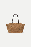 Brera Beach Tote Large Bag with Mirror in Handwoven and Top-Grain Leather Patchwork