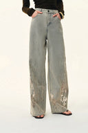 Thalia Devoré Jeans in Composite Denim-Washed Grey Denim