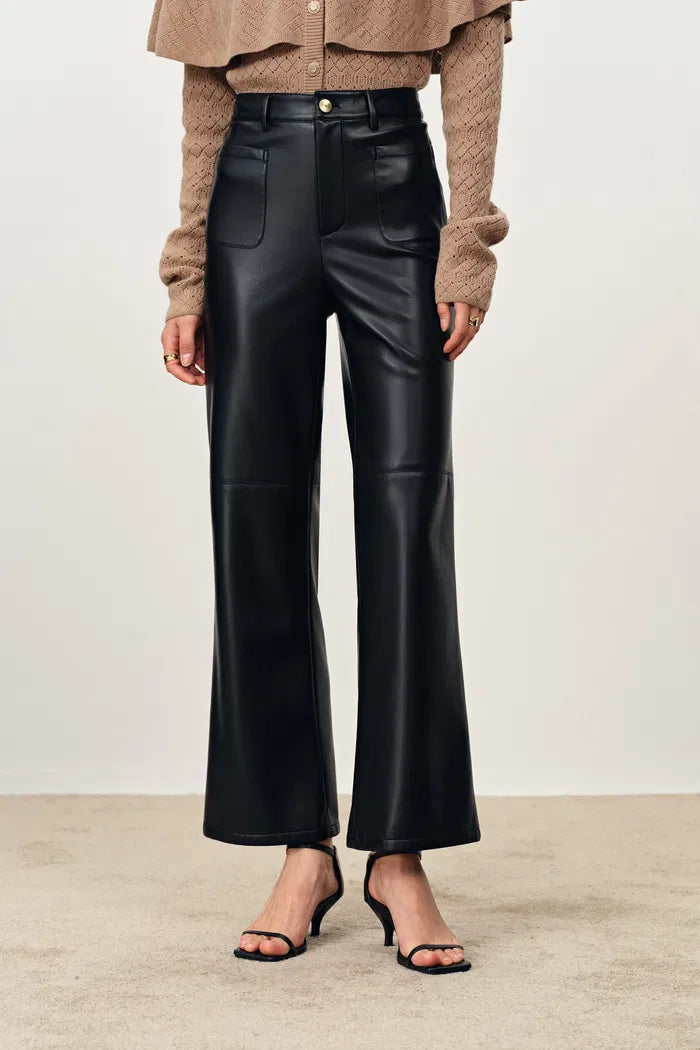 Susan Knee Seams Cropped Flared Faux Pants in Non Animal leather