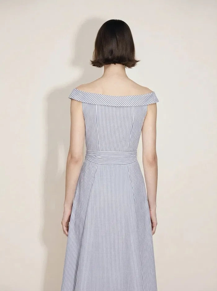 Claudia Off Shoulder Striped Dress in Cotton