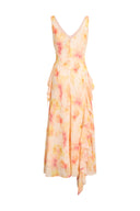 Linda Handpainted Floral Ruffle Sleeveless Dress in Lightweight Chiffon