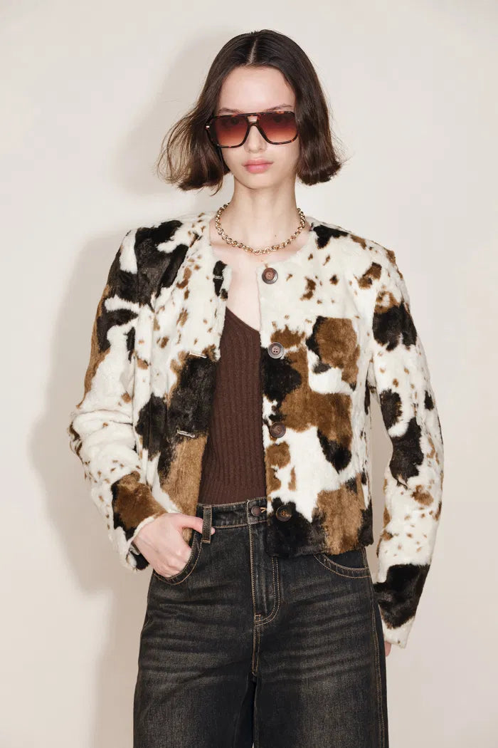 Mane Cow Print Short Jacket in Faux Horse Hair