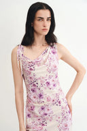 Vestido Flora con cuello drapeado asimétrico Alice en crepé de seda de morera