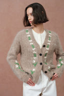 Cardigan Piper aux lys travaillés à la main en mélange alpaga tricoté