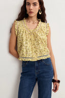 Floris Floral Sleeveless Blouse Top in Mulberry Silk Cotton