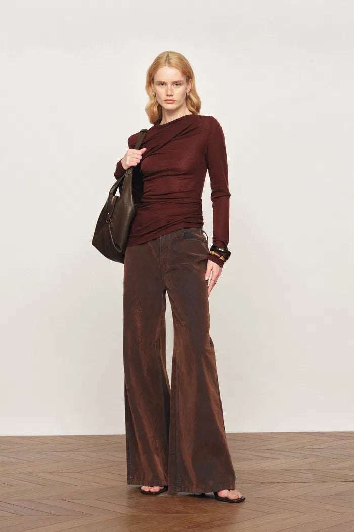 Edith Runched Long Sleeve Top in Lightweight Merino Wool Knit