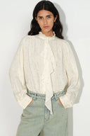Hypatia Metallic Tupfen-Bluse mit Rüschen