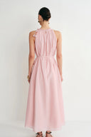 Alice Pink Hand Flora Ärmelloses Kleid aus Acetat-Leinen-Mischung
