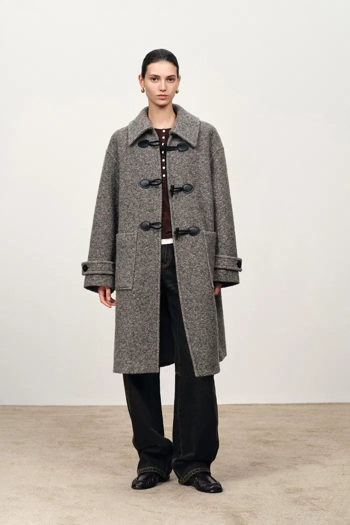 Pentlow Convertible Hood Duffle Coat in Merino Wool Knit