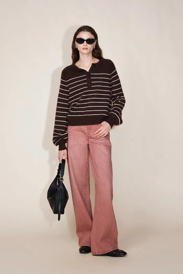 Sylvie Light Brown Curved Jeans in Cotton Denim