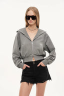 Illusion-S Crop Hoodie in Bright Silk Knitting - Light Grey