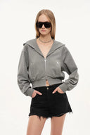Illusion-S Crop Hoodie in Bright Silk Knitting - Light Grey