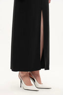 Siren Ruched Slit Midi Skirt in Four Way Stretch Fabric