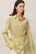 Xena Hand Beaded Belt Cinched Waist Shirt in Acetate Blend