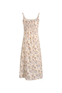 Scarlett Handpainted Waterlily Square Neck Fitted Sleeveless Dress in Cotton