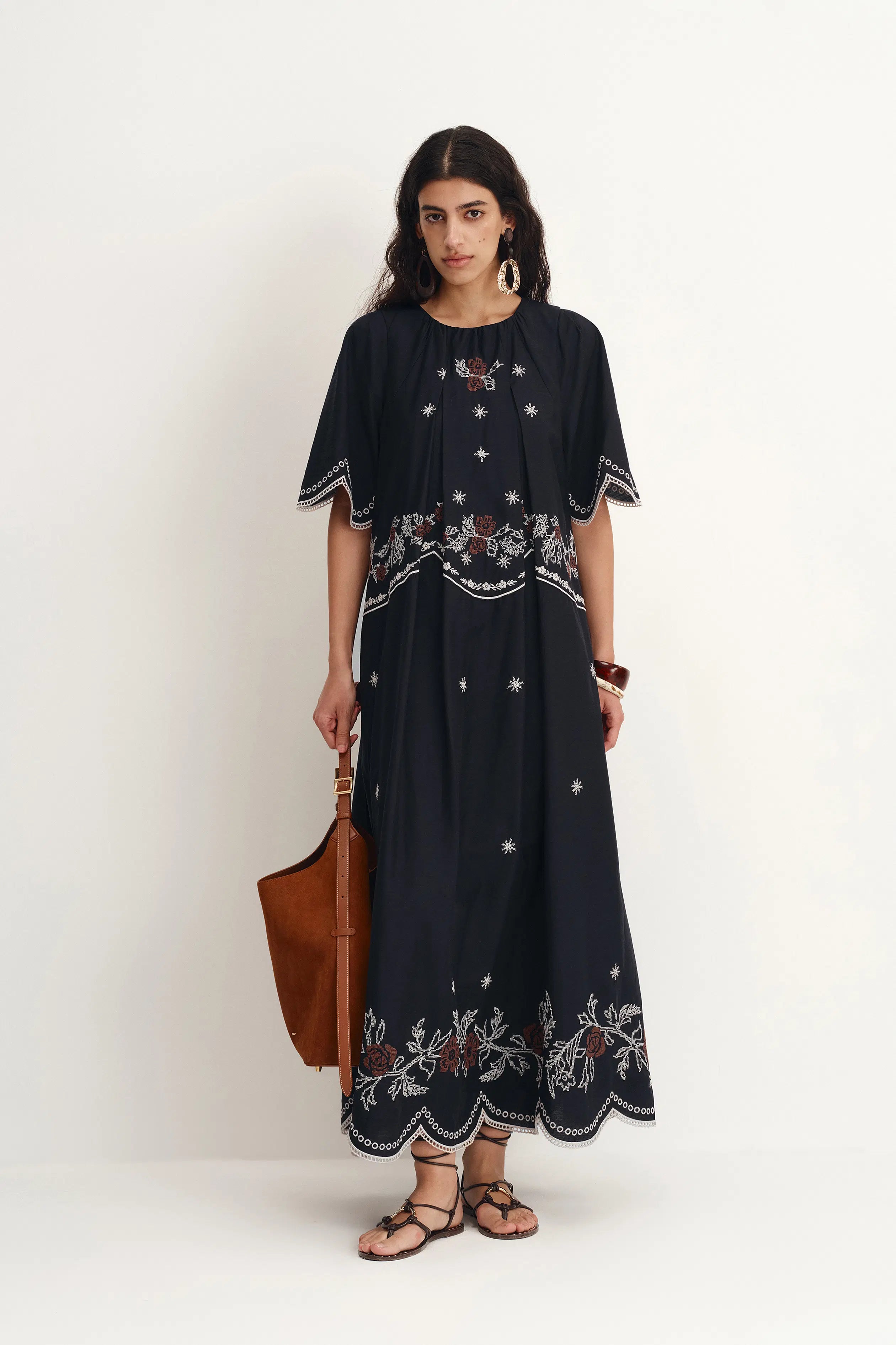 Ivy Eyelet Embroidery Dress in Tencel-Linen Blend XS/P