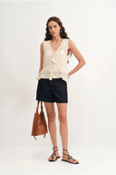 Perla Crocheted Pocket Shorts in Raw Denim