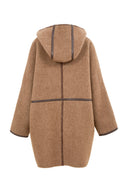 Paletot Inspired Overlock Stitch Hooded Coat in Merino Wool-Camel Hair