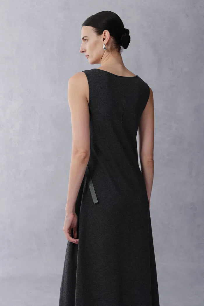 Kira Scoop Neckline Sleeveless Midi Dress in Merino Wool