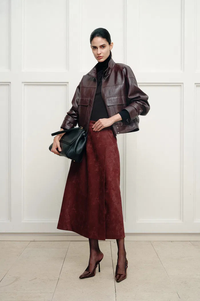 Gia Trench Style Collar Short Jacket in Faux Leather