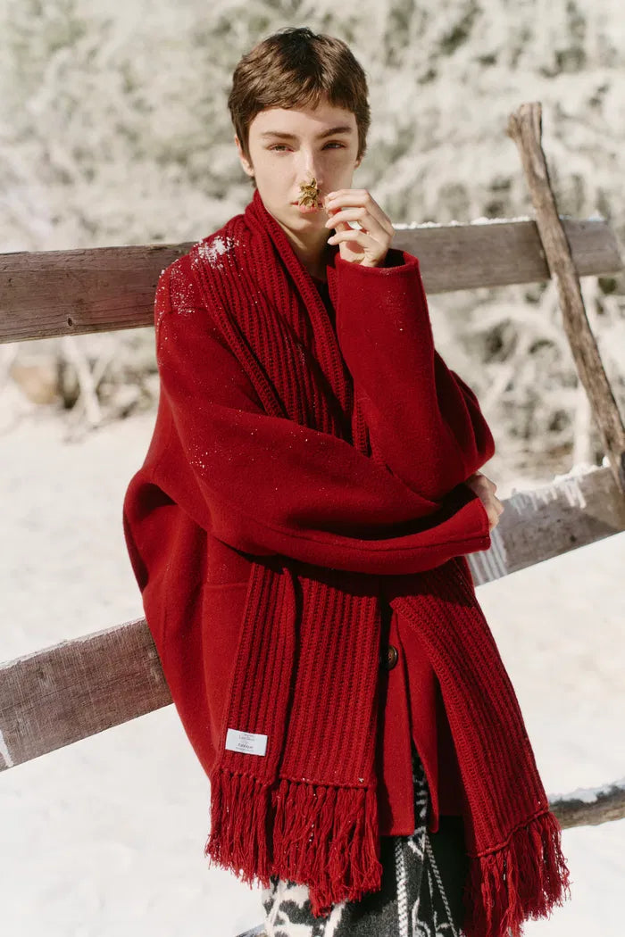Kaila Fringed Scarf Coat in Double Face Merino Cashmere