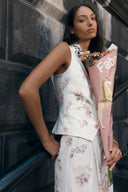 Top sin mangas Flora Floral en mezcla de lino para traje