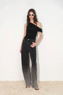 Jeans de pierna ancha Elara Ombré con pedrería en denim de algodón