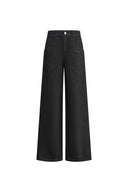Junon Tilted Pocket Wide Straight Jeans in Cotton Denim