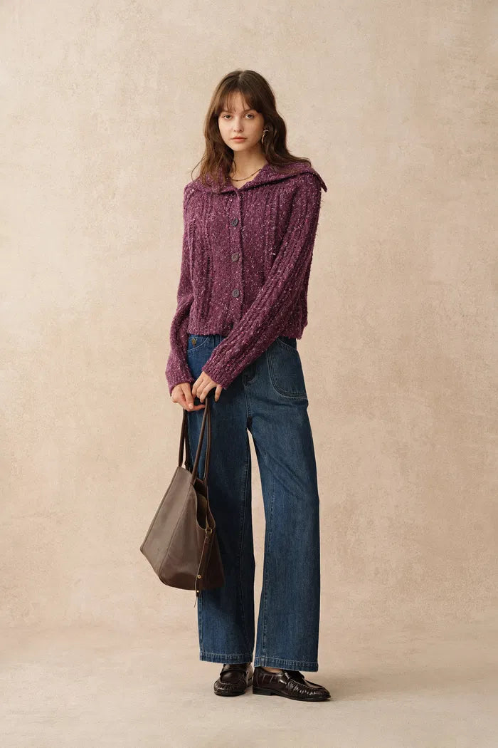 Rosalina Convertible Shawl Collar Cardigan in Merino Wool Cable Knit