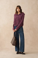 Rosalina Omkeerbare Sjaalkraag Cardigan in Merino Wol Kabelbreisel