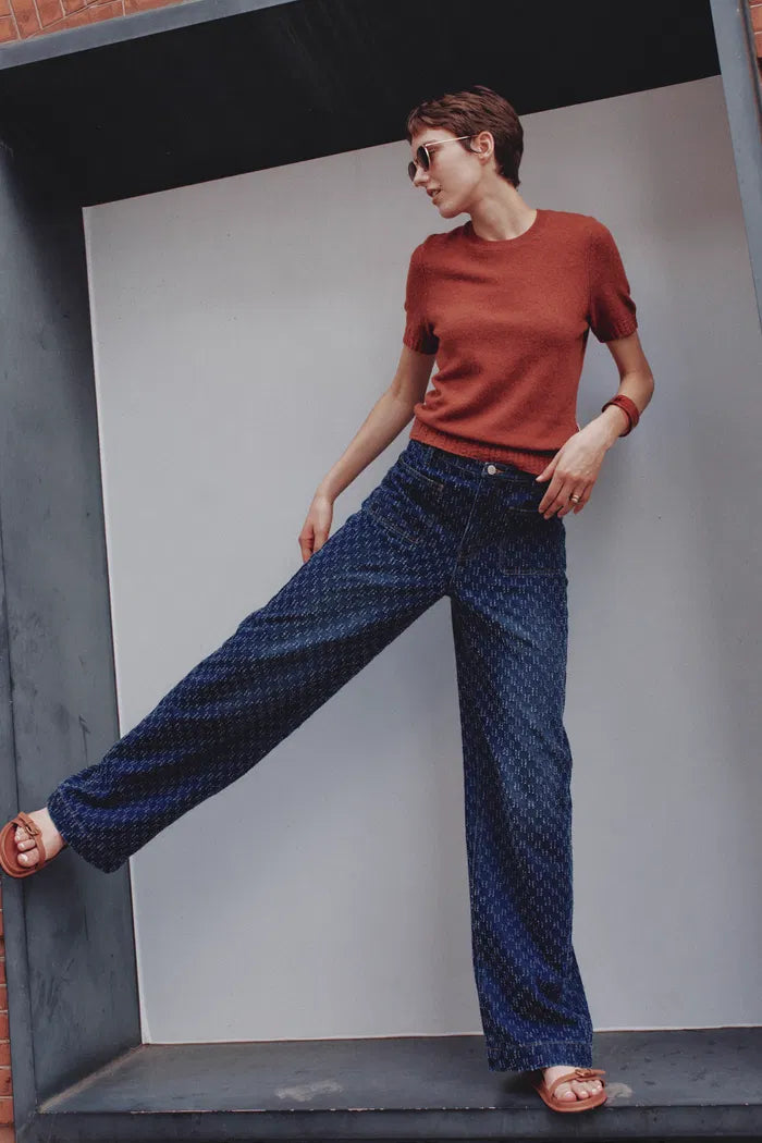 Natalie Gradient Straight Jeans in Diamond Jacquard Cotton Denim