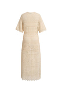 Ondina Handmade Lace Open-Knit Vacation Dress in Linen Blend Crochet