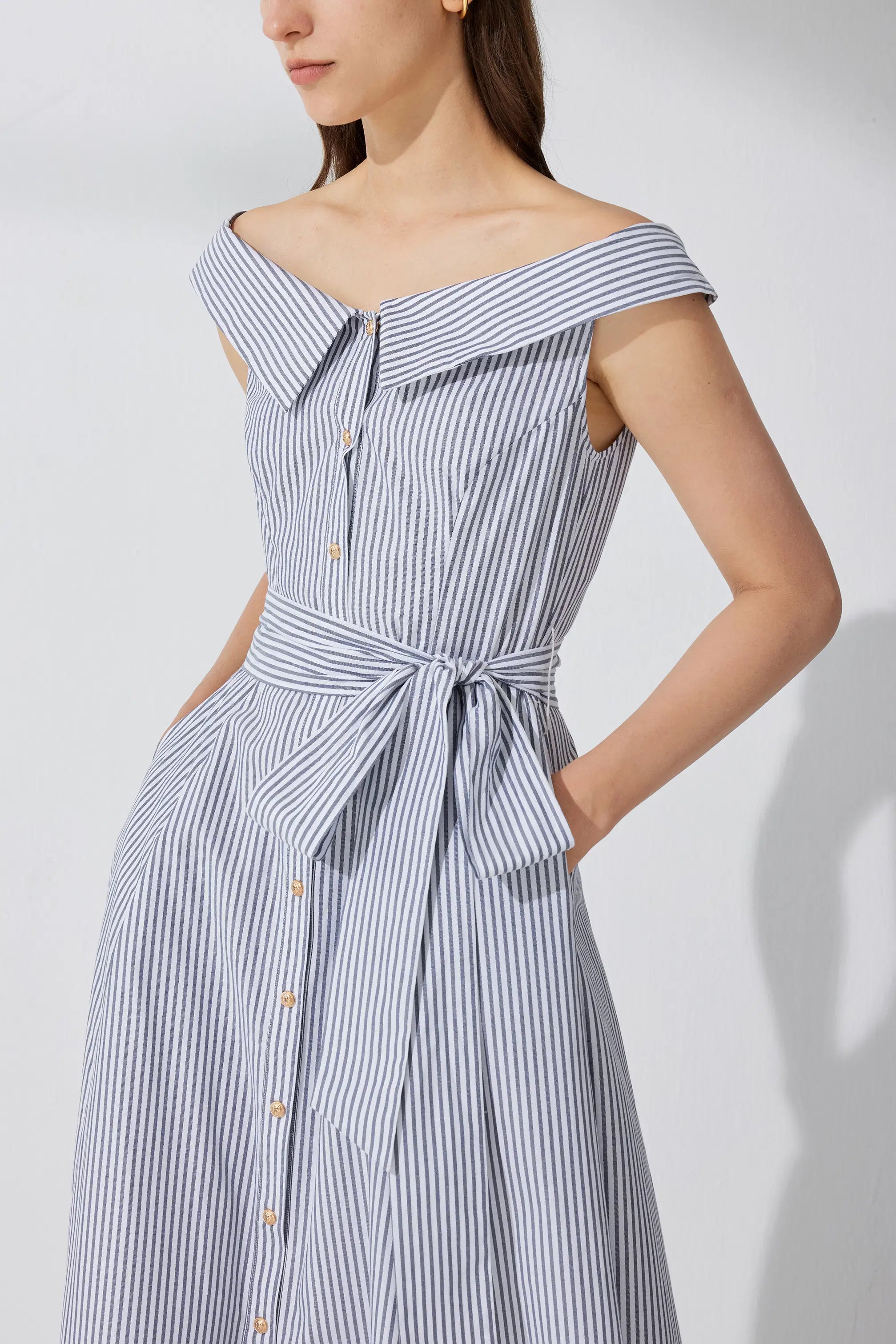 Claudia Off Shoulder Striped Dress in Cotton L