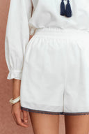 Celia Boho Embroidery Matching Blouse and Shorts Set in Silk-Cotton Blend