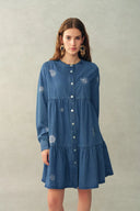 Betsy Embroidered Dress in Thin Denim