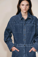 Quinn Antique Style Metal Buttons Dress in Washed Stretchy Corduroy