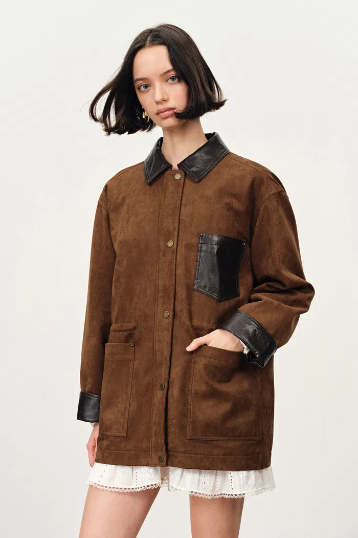 Arden Adjustable Drawstring Leather Jacket in Faux Suede