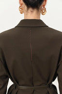 Nellie Leather Belted Blazer in Fine Wool Blend